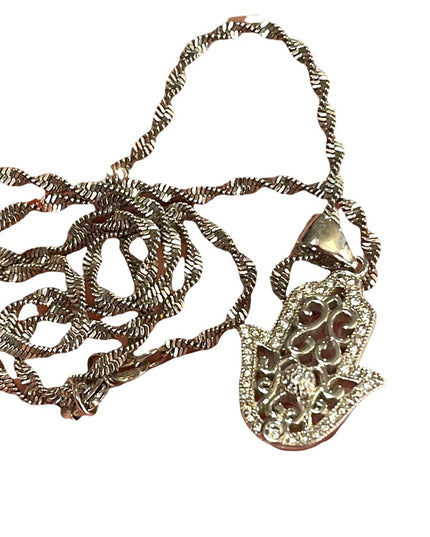 Sterling silver 925 crystal Hand of Fatima Hamza Pendant necklace