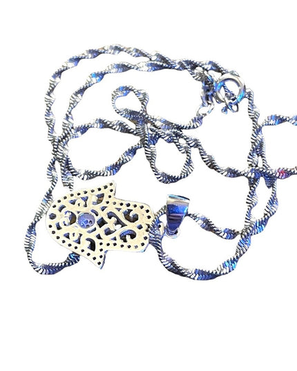 Sterling silver 925 crystal Hand of Fatima Hamza Pendant necklace