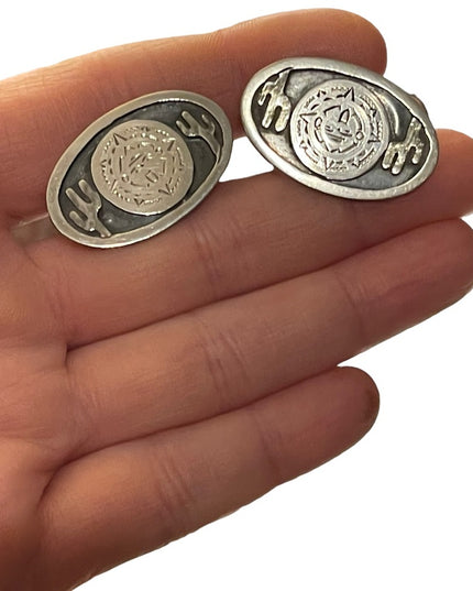 Vintage 1960s sterling silver 925 Mayan Aztec Mexico Cactus Cufflinks