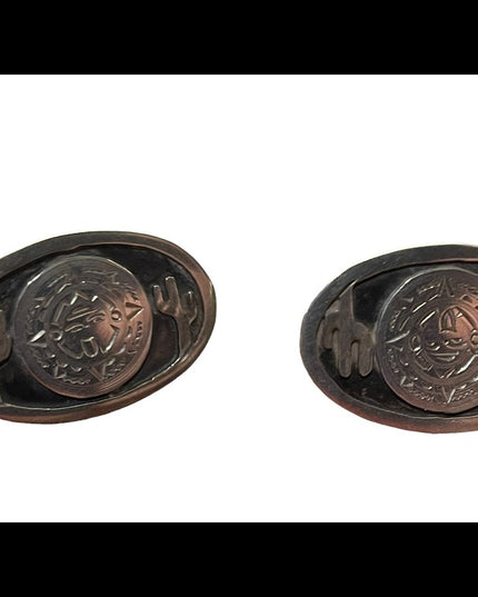 Vintage 1960s sterling silver 925 Mayan Aztec Mexico Cactus Cufflinks