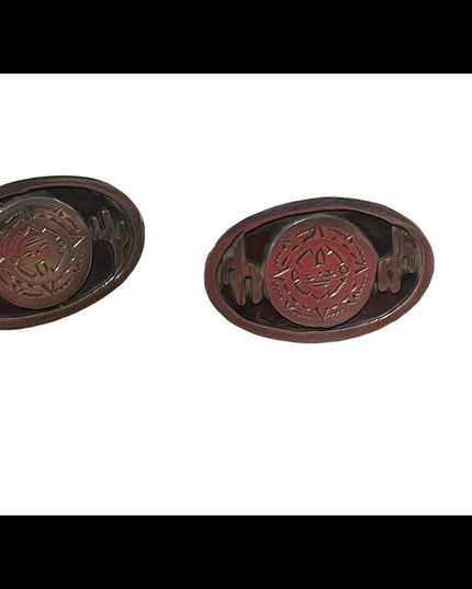 Vintage 1960s sterling silver 925 Mayan Aztec Mexico Cactus Cufflinks