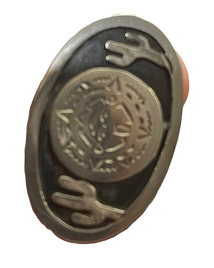 Vintage 1960s sterling silver 925 Mayan Aztec Mexico Cactus Cufflinks