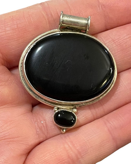 Vintage 1950s sterling silver 925 Navajo Black onyx statement necklace pendant