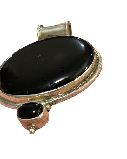 Vintage 1950s sterling silver 925 Navajo Black onyx statement necklace pendant