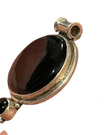 Vintage 1950s sterling silver 925 Navajo Black onyx statement necklace pendant