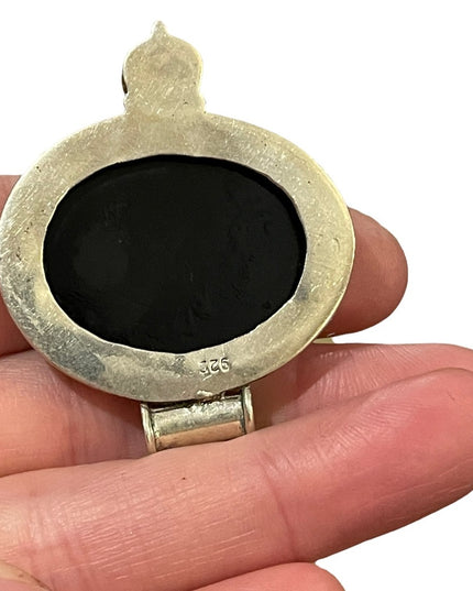 Vintage 1950s sterling silver 925 Navajo Black onyx statement necklace pendant