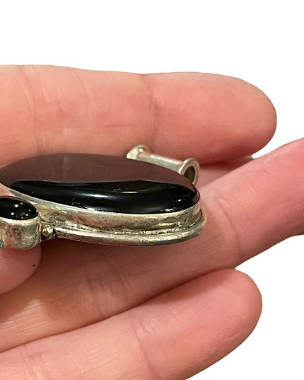 Vintage 1950s sterling silver 925 Navajo Black onyx statement necklace pendant