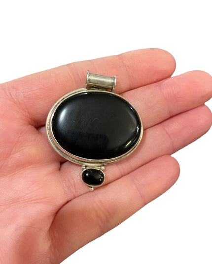 Vintage 1950s sterling silver 925 Navajo Black onyx statement necklace pendant