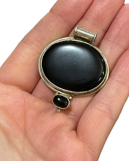 Vintage 1950s sterling silver 925 Navajo Black onyx statement necklace pendant