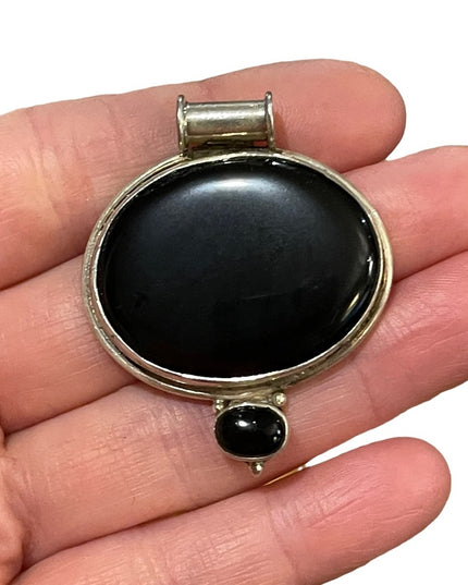 Vintage 1950s sterling silver 925 Navajo Black onyx statement necklace pendant