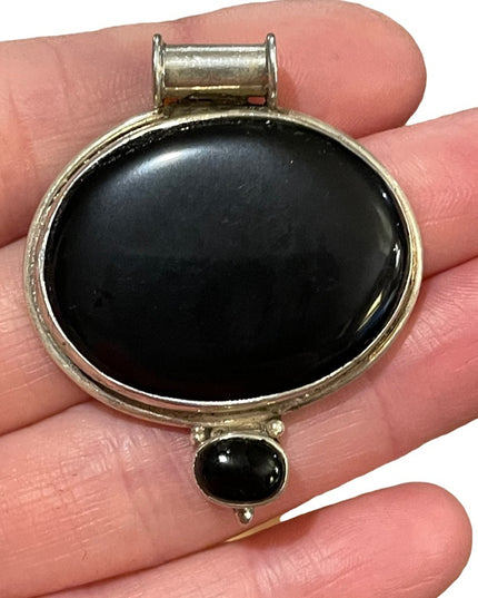 Vintage 1950s sterling silver 925 Navajo Black onyx statement necklace pendant