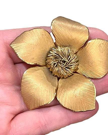 Large vintage gold plated ornate flower brooch 1960s