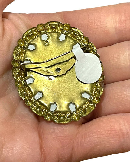 Vintage French scene Victorian Fragonard cameo brooch textured finish