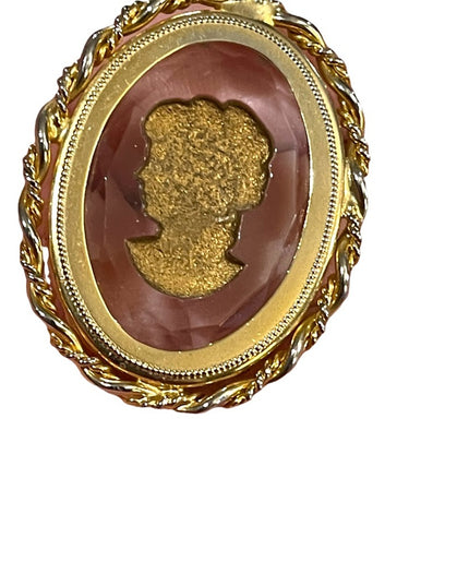 Vintage Cameo Reverse Intaglio Glass Pendant 1960s gold finish