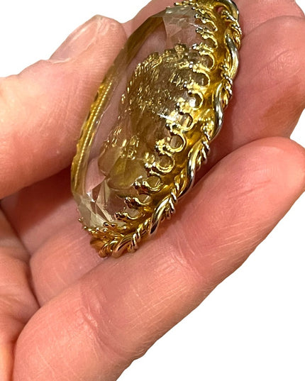 Vintage Cameo Reverse Intaglio Glass Pendant 1960s gold finish