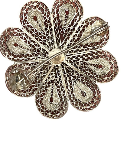 Vintage 1960s Silver filagree stunning large flower brooch chinese export
