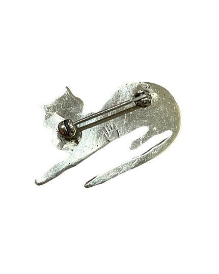 Vintage sterling silver alpaca sitting kitty cat brooch enameled