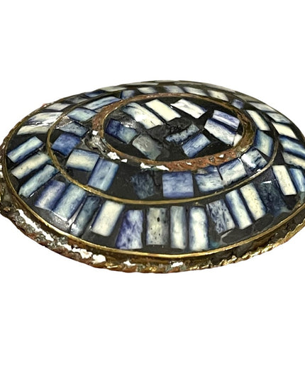 Vintage Brass INDIA shell inlay fancy oval large chunky statement brooch