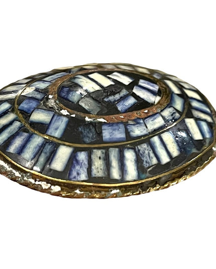 Vintage Brass INDIA shell inlay fancy oval large chunky statement brooch