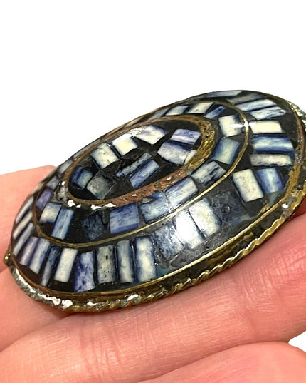 Vintage Brass INDIA shell inlay fancy oval large chunky statement brooch