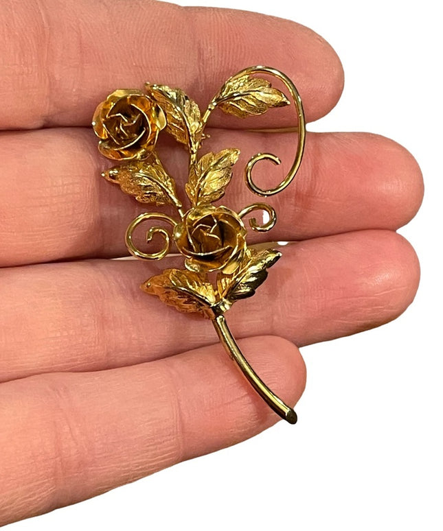 Vintage 1960s Gold plate rose flower fancy lovely brooch
