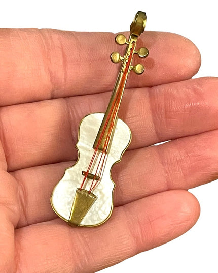 Violin Brooch Vintage West Germany Gold Tone and Mother of Pearl
