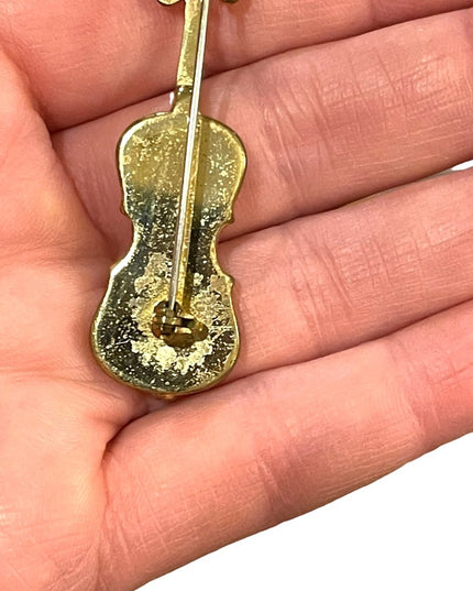 Violin Brooch Vintage West Germany Gold Tone and Mother of Pearl