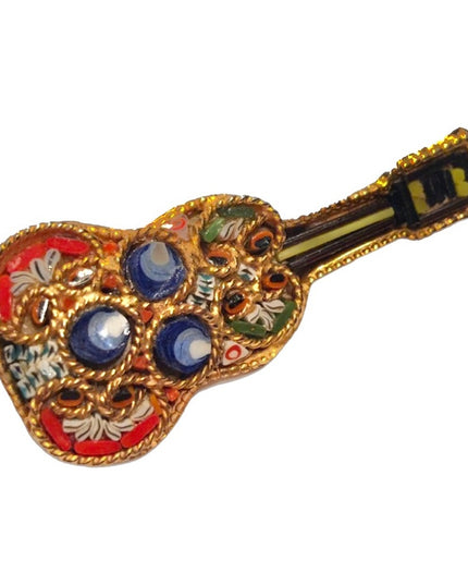 Vintage Italian Mosaic glass guitar brooch gold finish