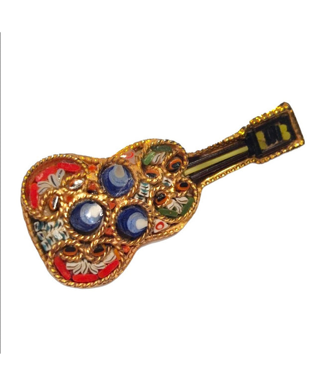 Vintage Italian Mosaic glass guitar brooch gold finish