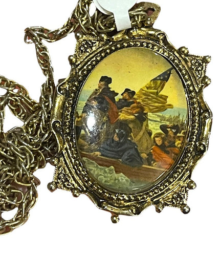 Vintage Colonial scene Large cameo pendant necklace