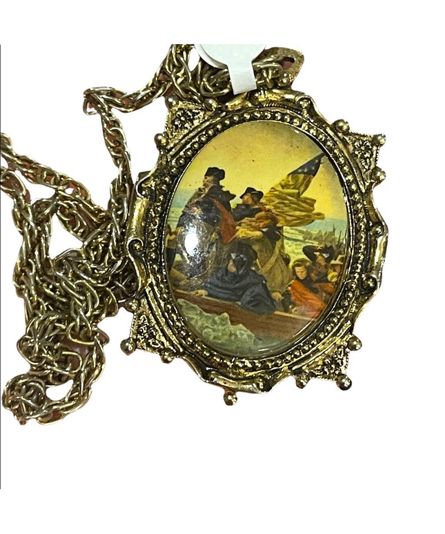 Vintage Colonial scene Large cameo pendant necklace