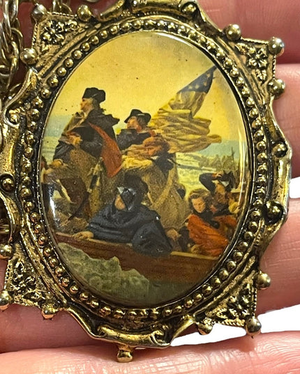 Vintage Colonial scene Large cameo pendant necklace