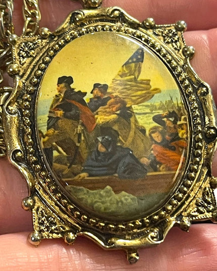 Vintage Colonial scene Large cameo pendant necklace