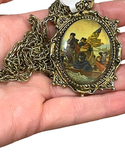 Vintage Colonial scene Large cameo pendant necklace