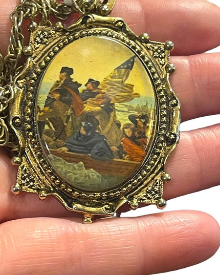 Vintage Colonial scene Large cameo pendant necklace
