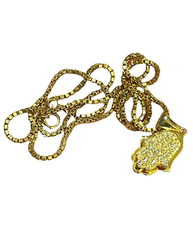 Sterling silver gold plated Hamsa Hand of Fatima pendant & necklace crystal