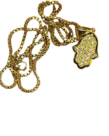 Sterling silver gold plated Hamsa Hand of Fatima pendant & necklace crystal
