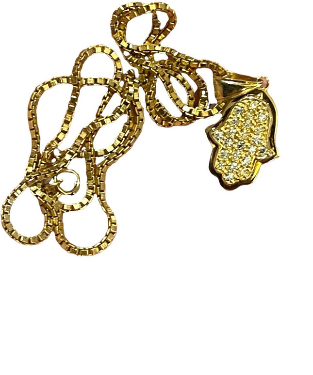 Sterling silver gold plated Hamsa Hand of Fatima pendant & necklace crystal