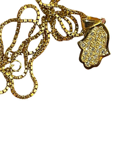 Sterling silver gold plated Hamsa Hand of Fatima pendant & necklace crystal