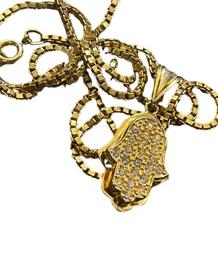 Sterling silver gold plated Hamsa Hand of Fatima pendant & necklace crystal