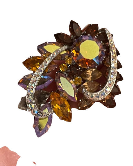 Stunning vintage crystal amber AB brooch fancy flower