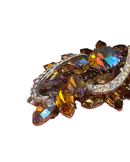 Stunning vintage crystal amber AB brooch fancy flower