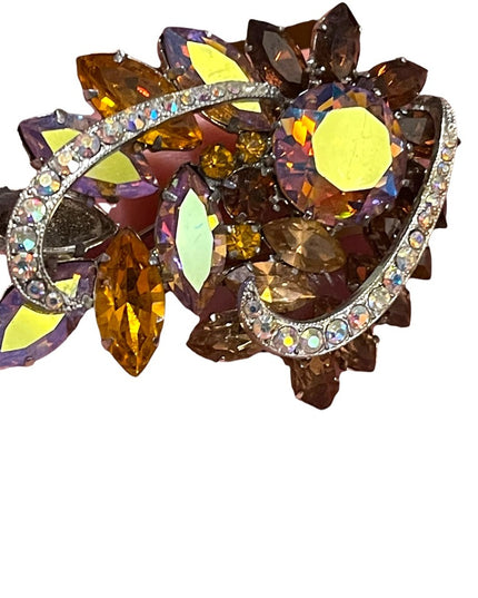 Stunning vintage crystal amber AB brooch fancy flower