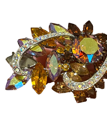 Stunning vintage crystal amber AB brooch fancy flower