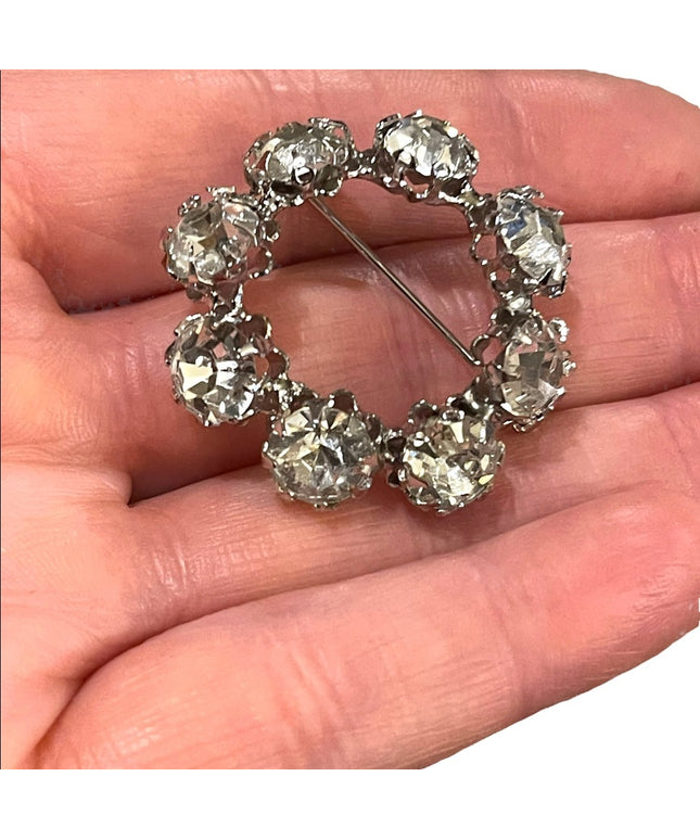 Vintage 1960s silver finish infinity crystal brooch 1.5” Juliana style
