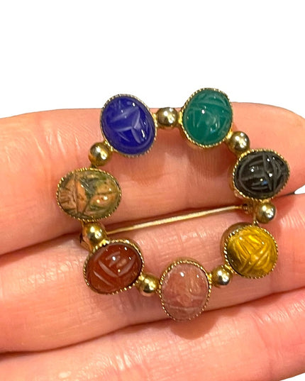 Vintage Winard 12k Gold fillled Egyptian Scarab Stone brooch
