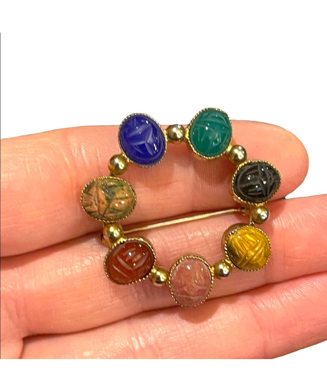 Vintage Winard 12k Gold fillled Egyptian Scarab Stone brooch