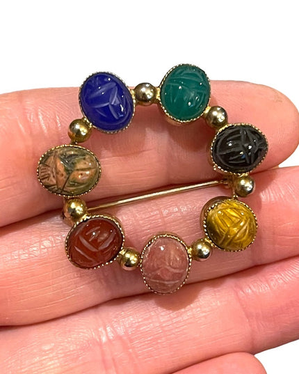 Vintage Winard 12k Gold fillled Egyptian Scarab Stone brooch