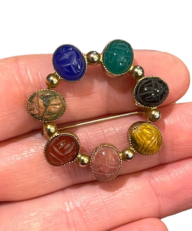 Vintage Winard 12k Gold fillled Egyptian Scarab Stone brooch