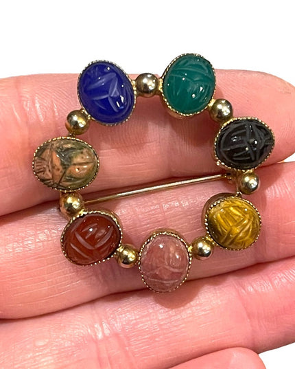 Vintage Winard 12k Gold fillled Egyptian Scarab Stone brooch